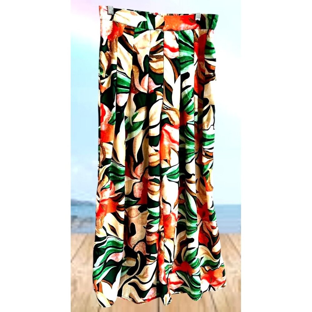 Moon Orchid Palazzo Pants Medium Abstract Festive High Waist Cruise Islands EUC